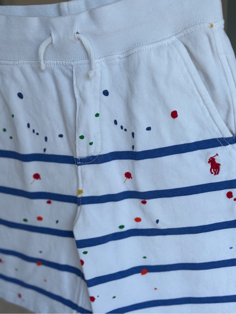 Boys 8 |Polo Ralph Lauren White with Blue Stripes and Multicolor Paint Splatt